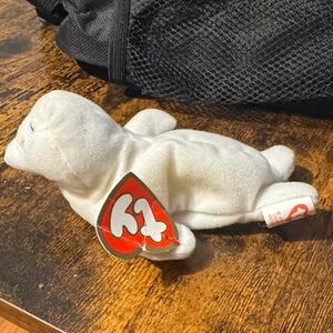 Ty White Seal Plush with Red Heart Tag